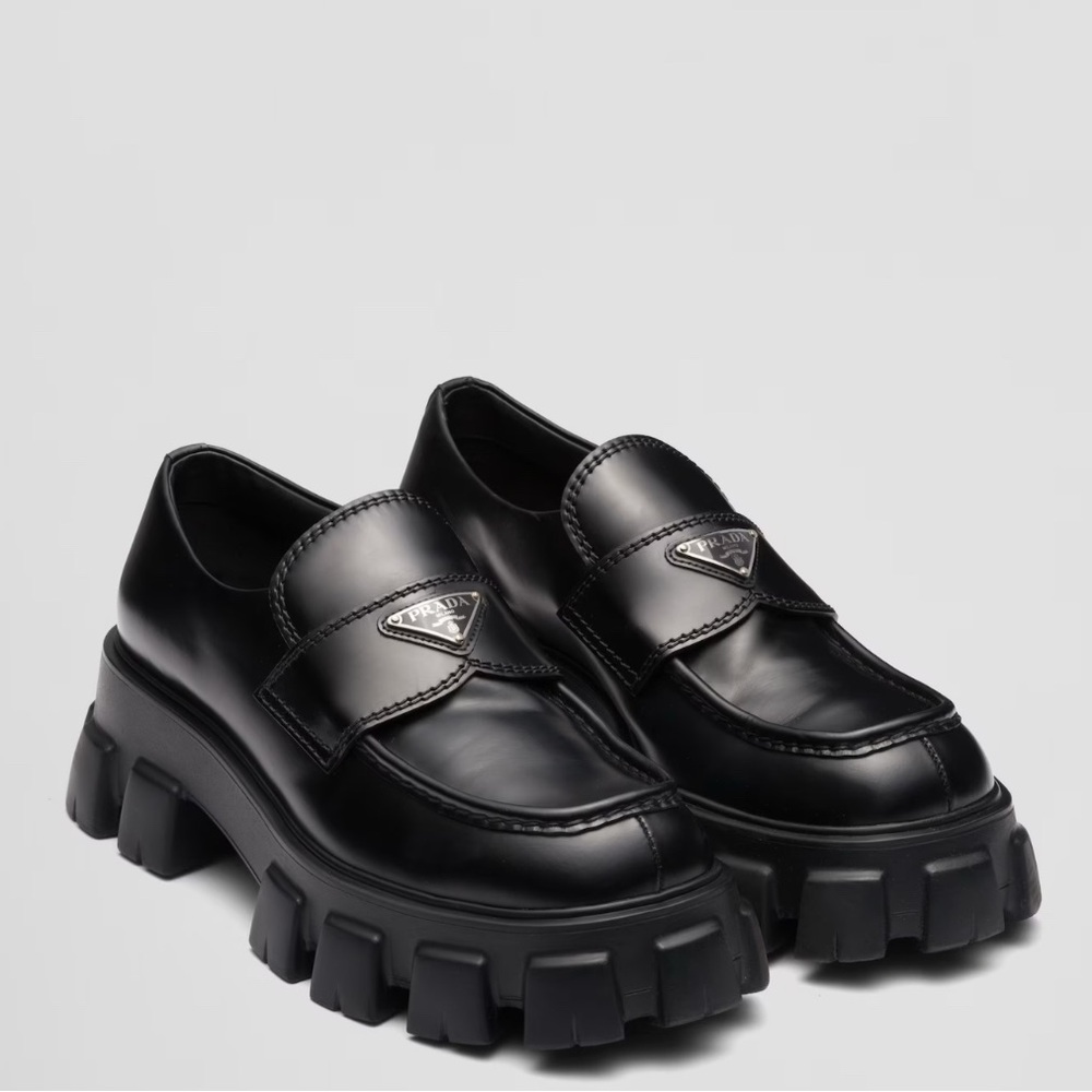 Prada Monolith Brushed Leather Loafers size 39 NWT